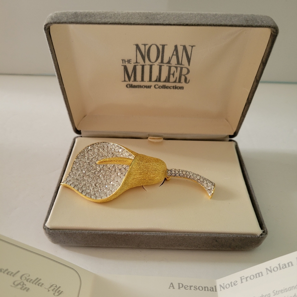 Nolan Miller Calla Lily Brooch In Box Crystals Goldtone